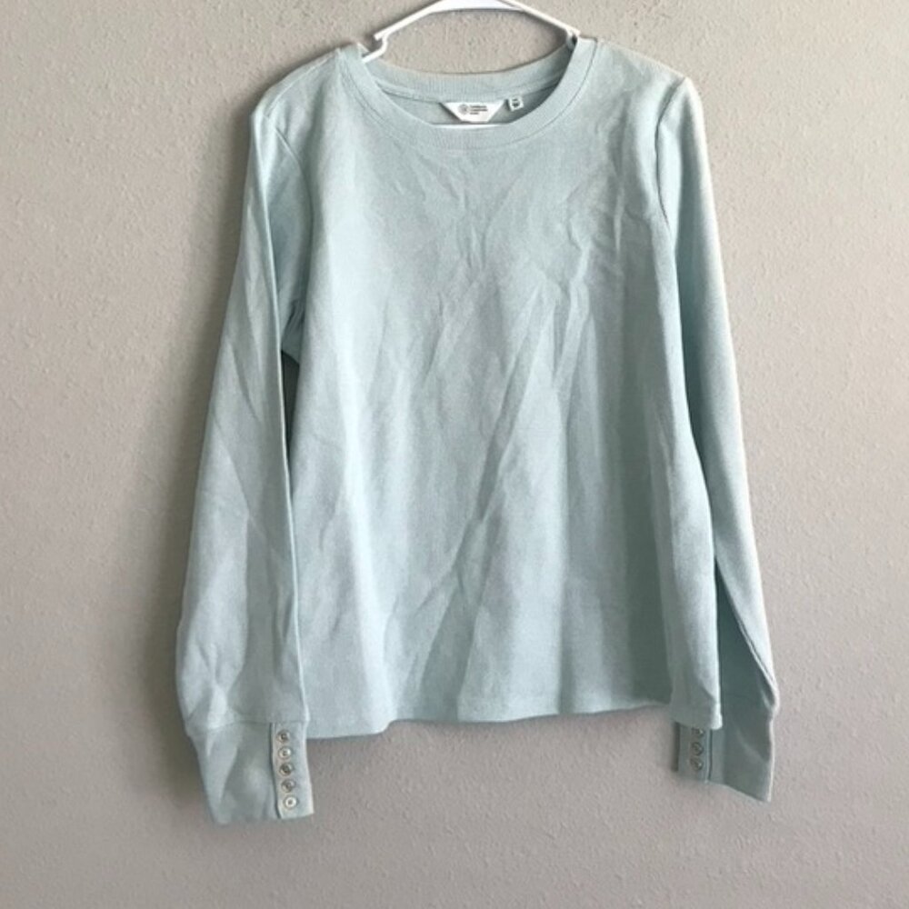 Candace Cameron Bure Waffle Knit Button Cuff Long Slv Top - Blue (Sz) a556267